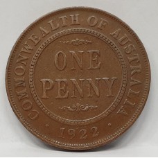 AUSTRALIA 1922 .  ONE 1 PENNY . VARIETY . INDIAN DIE 